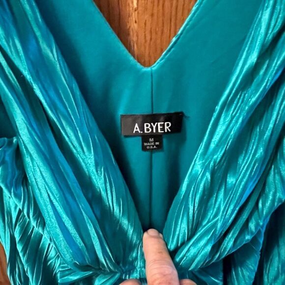 Juniors Medium Aqua Green Shiny Dress Mini - Picture 2 of 5